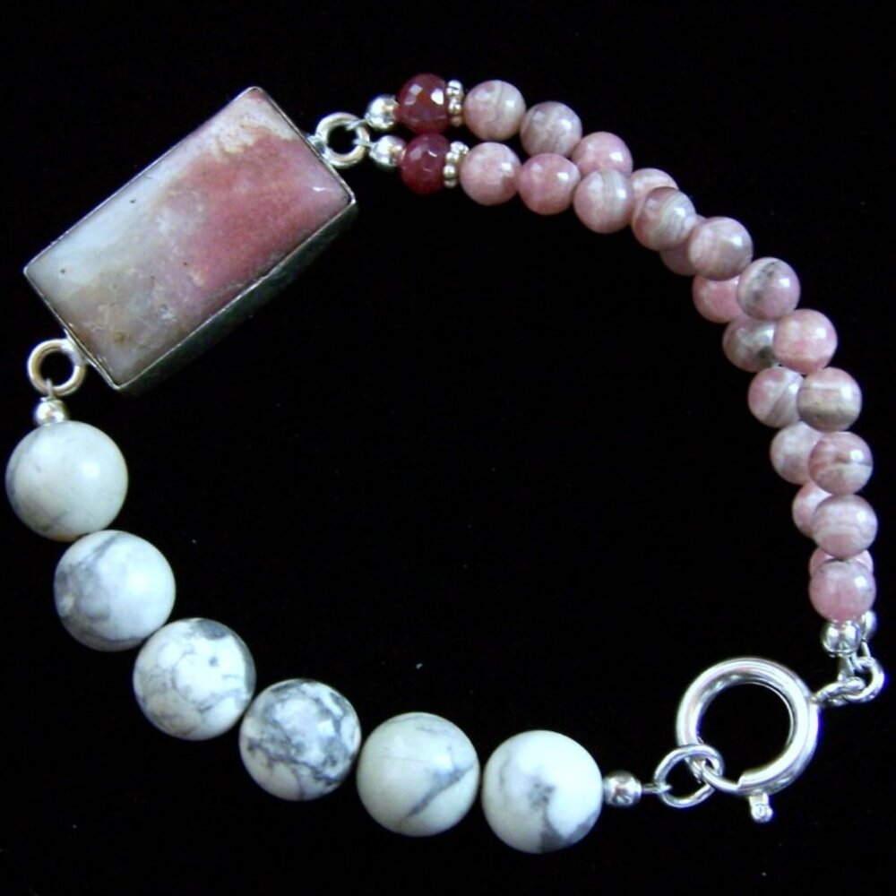 OAK RHODOCHROSITE RUBY JASPER RHODONITE 925 Sterling silver Bracelet Asymmetric